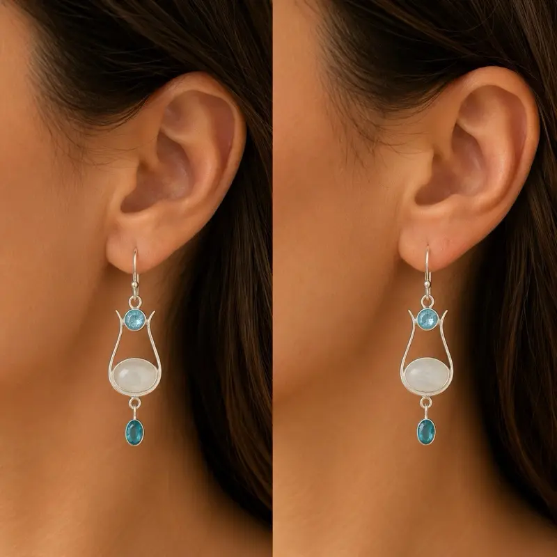 Blue Topaz and Moonstone Dangle Earrings