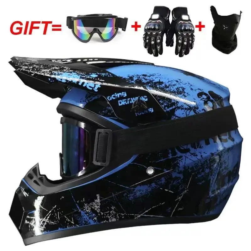 Professional Motocross Helmet Motocross Dirt Bike Off Road Motorbike Helmet Full Face MTB Helmet with Goggles Gloves Face Cover