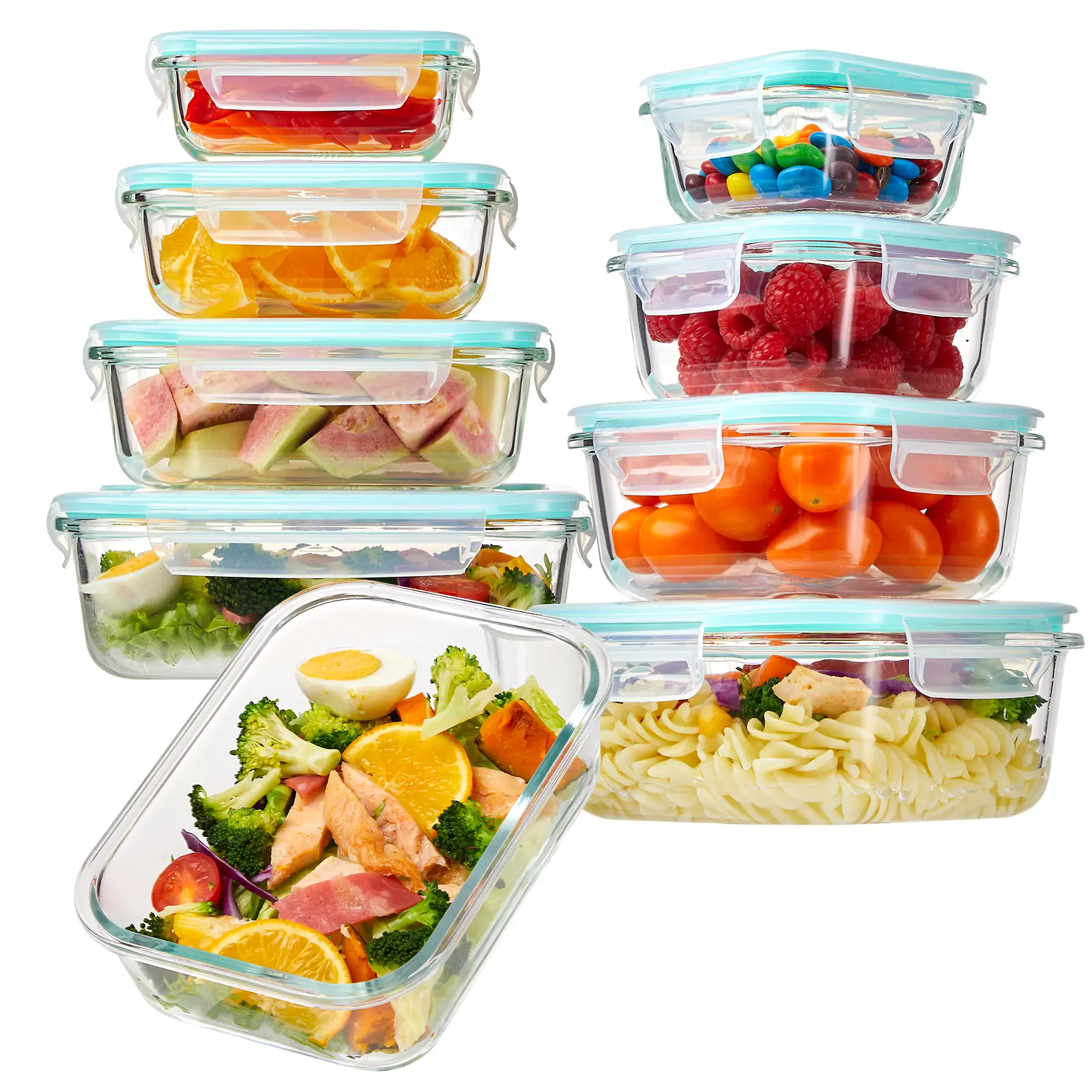 Premium 8 Pack Glass Food Storage Containers with Airtight Lids, Borosilicate Glass Meal Prep Containers, Lunch Office Meal for Microwave, Oven, Freezer and Dishwasher, BPA Free sohochic