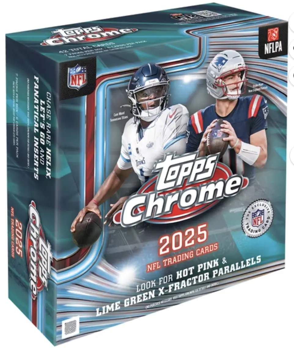 Topps Chrome 2025 NFL 1 BOX BREAK 90 Trading Cards Mega Divisional Box with Hot Pink & Lime Green X-Fractor Parallels