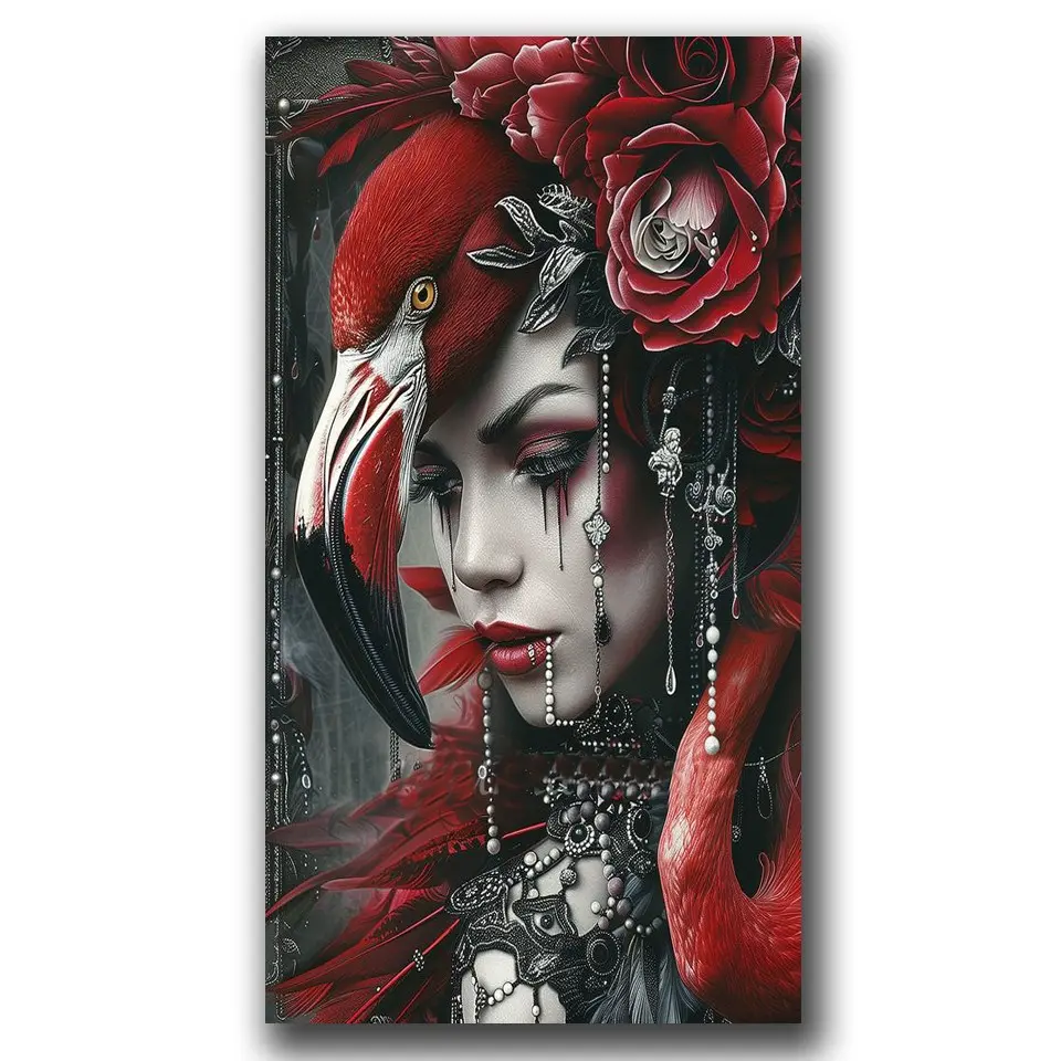 Flamingo Woman Large Size Diamond Painting Kits for Adults, DIY 5D Full Drill Diamond Art, Beginner Friendly, Wall Decor Craft