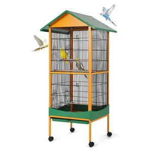 66''H Extra Large Bird Cage,w/Removeble Tray, Waterproof Roof, Lockable Caster, Indoor&Outdoor Application for Conure,Macaw,Budgie,Lovebirds,Parakeet Roosting Perch Portable