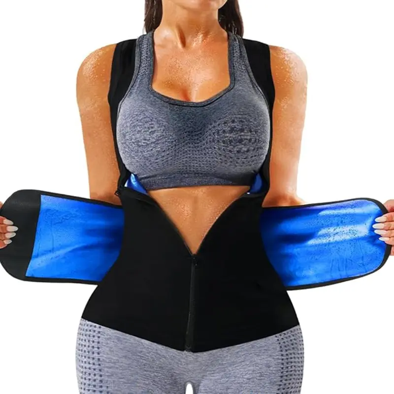 Women's Sauna Waist Trainer Vest - Zippered Fitness Apparel, Sweat Waist Trainer Tank Top Shaper for Workouts, Body Contouring, Pre Workout, Contoured