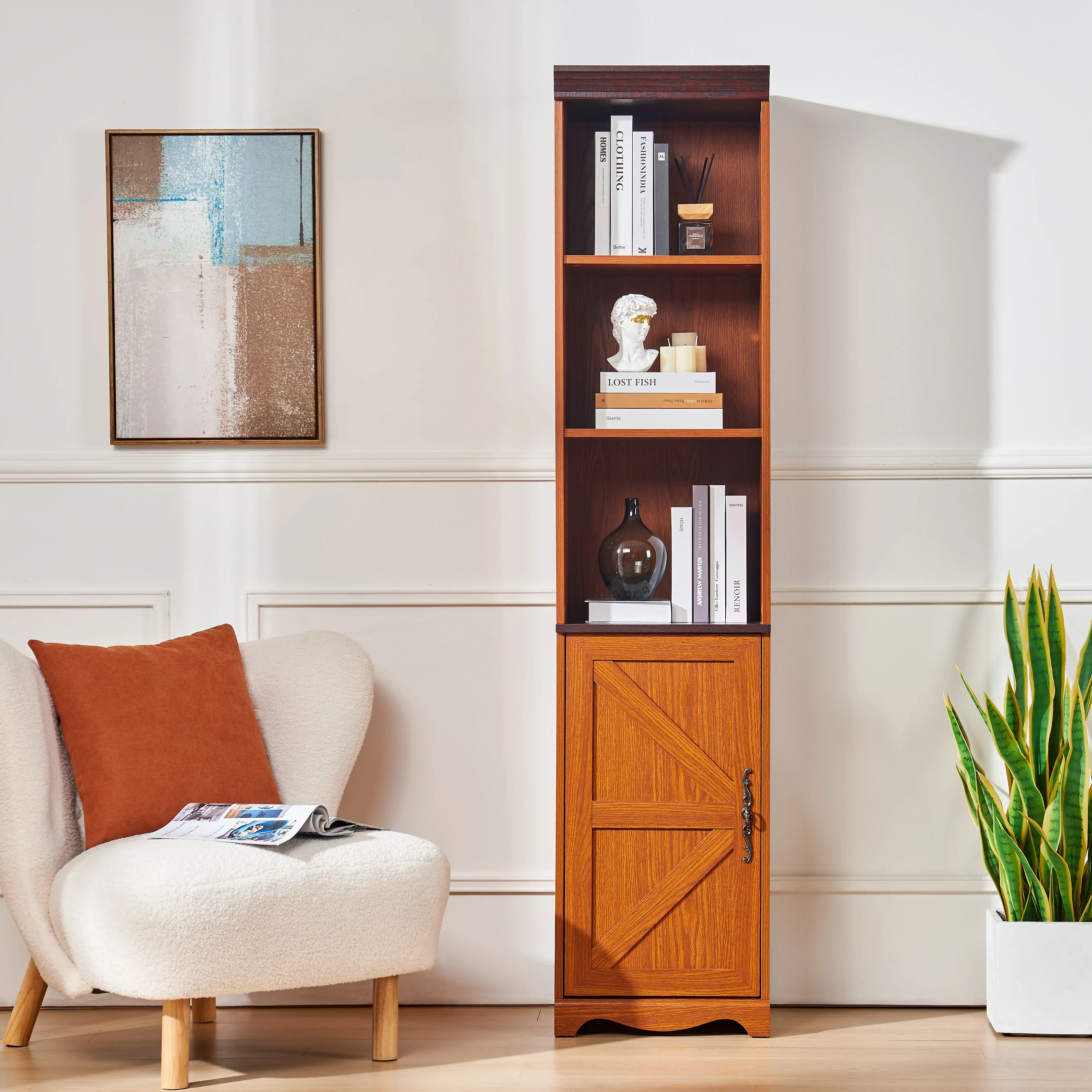 Fahuac Contemporary Rectangular Slim Bedroom Storage Cabinet - 15.78" W X 70.86" H X 14.21" D, 15mm MDF Wood Grain Construction, Free Combination Design, Reversible Doors, Storage Enhancement