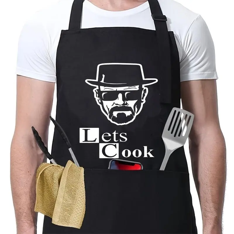 Unisex Kitchen Apron, 1 Count Adjustable Neck Strap & 3 Pockets Apron with Pockets, BBQ Apron for Men & Women, Birthday Present, Gift for Father, Husband, Son & Bf