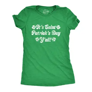 Womens Its Saint Patricks Day Yall T shirt Funny St Patrick Parade Green Cute Funny Womens T Shirts Cute Vintage Fashion Casual Ladies T-Shirt Gift Saint Patrick's Day Tops for Women Women's Novelty Tees Green