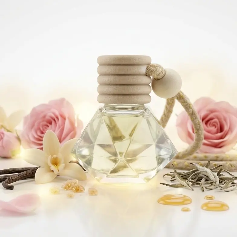 10ml Holistasphere Glass Hanging Car Fragrance Diffuser - Rustic Luxury Jute Geometric Design, Wooden Cap Absorbs & Diffuses, Vanilla Rose/Sweet Orange/Subtle White Tea Scents, Easy Setup, Tranquil Tea-Like Calm, Car Interior Decor Accessory