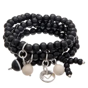 Warrior Heart Wood Boho Wrap Bracelet - Beaded Jewelry with Boho Design Adjustable Bangle