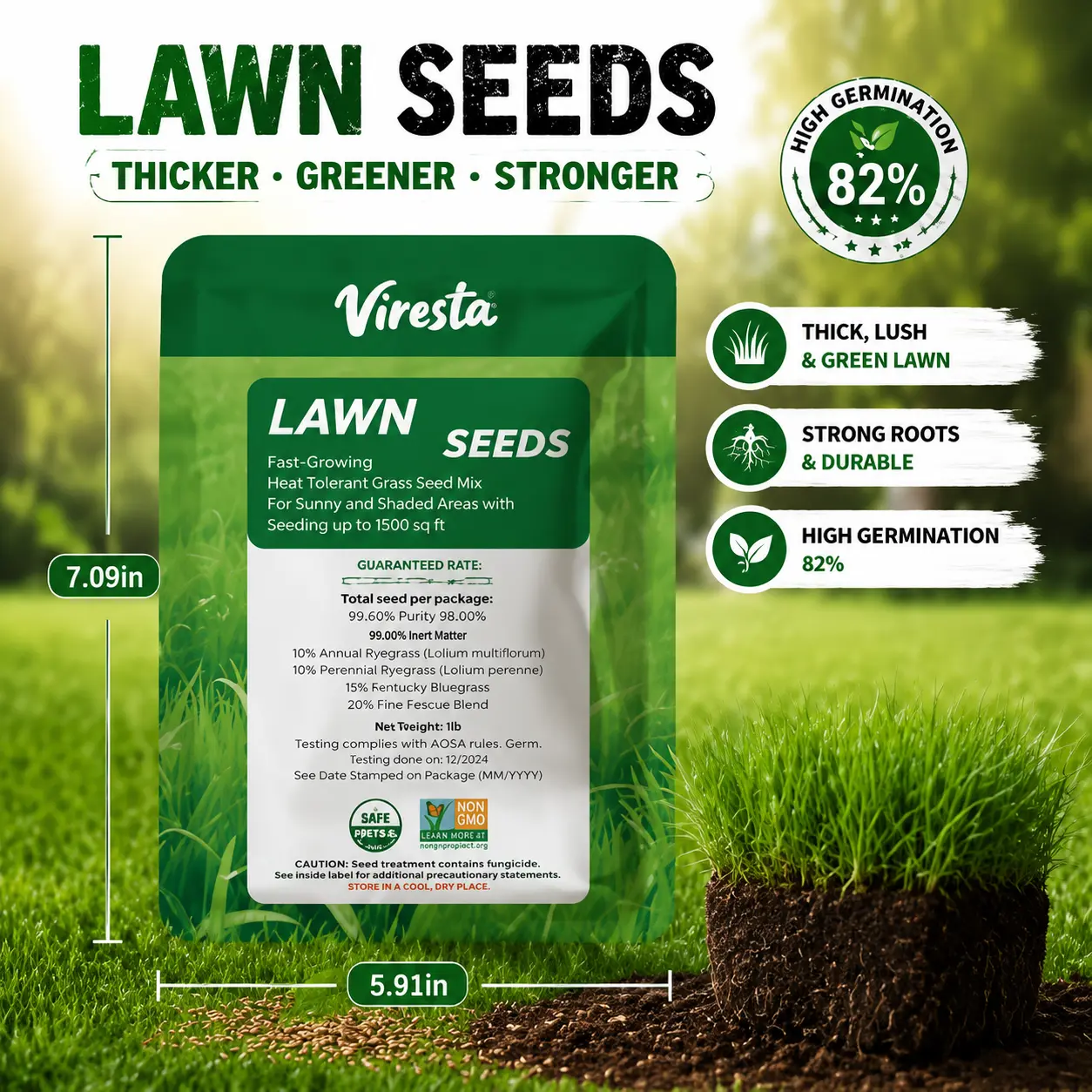 Grass Seed and Shade Grass, Grows quickly and withstands all seasons, perfect for high-quality turf and golf courses, High Germination Grass Seeds Grown in USA