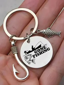 A fashionable stainless steel keychain fishing enthusiast keychain, with a fish hook pendant and a fish pendant, a small pendant, is also a surprise exquisite little gift, Stylish keychain