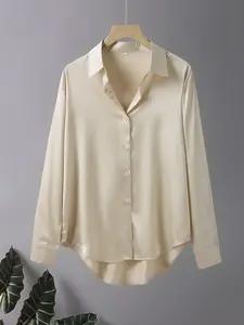 Women's New Style Hong Kong Casual Shirt Blouse, Loose Fit Versatile Ladies Long Sleeve Button Front Shirt, Elegant Office Wear Top