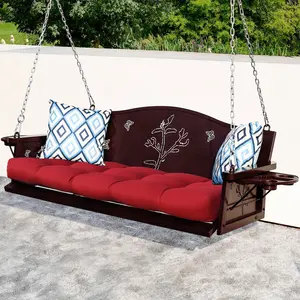 3-Seat Metal Hanging Porch Swing – Outdoor Patio Bench with Comfortable Cushions and Sturdy Frame – Perfect for Relaxing and Enjoying Your Garden or Porch