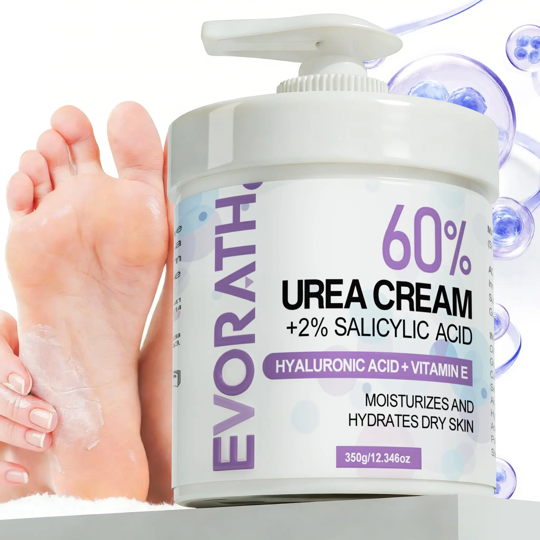 60% urea cream, 2% salicylic acid, Moisturizer, Barrier Repairing Moisturizer, Hydrating, rich in hyaluronic acid and vitamin E, promote keratin dissolution, repair skin barrier, provide moisturization for dry hands, feet, elbows -350G
