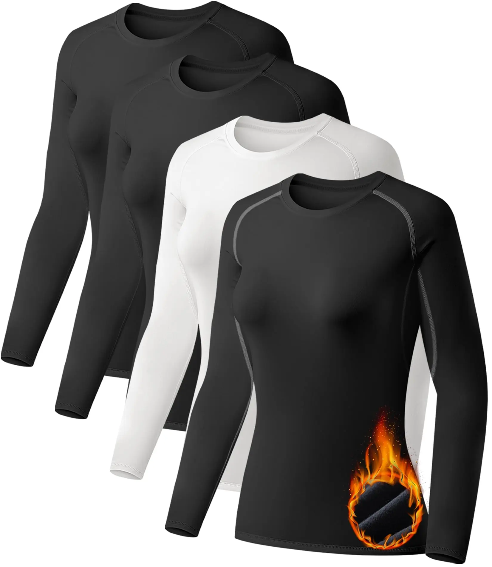 Cymebosilux Women's Maternity Minimalist Thermal Shirts, 4-Pack Lady's Fleece-Lined Long Sleeve Basic Tops, Crew Neck Compression Winter Base Layer, Female Size Pregnancy Clothes for Cold Weather