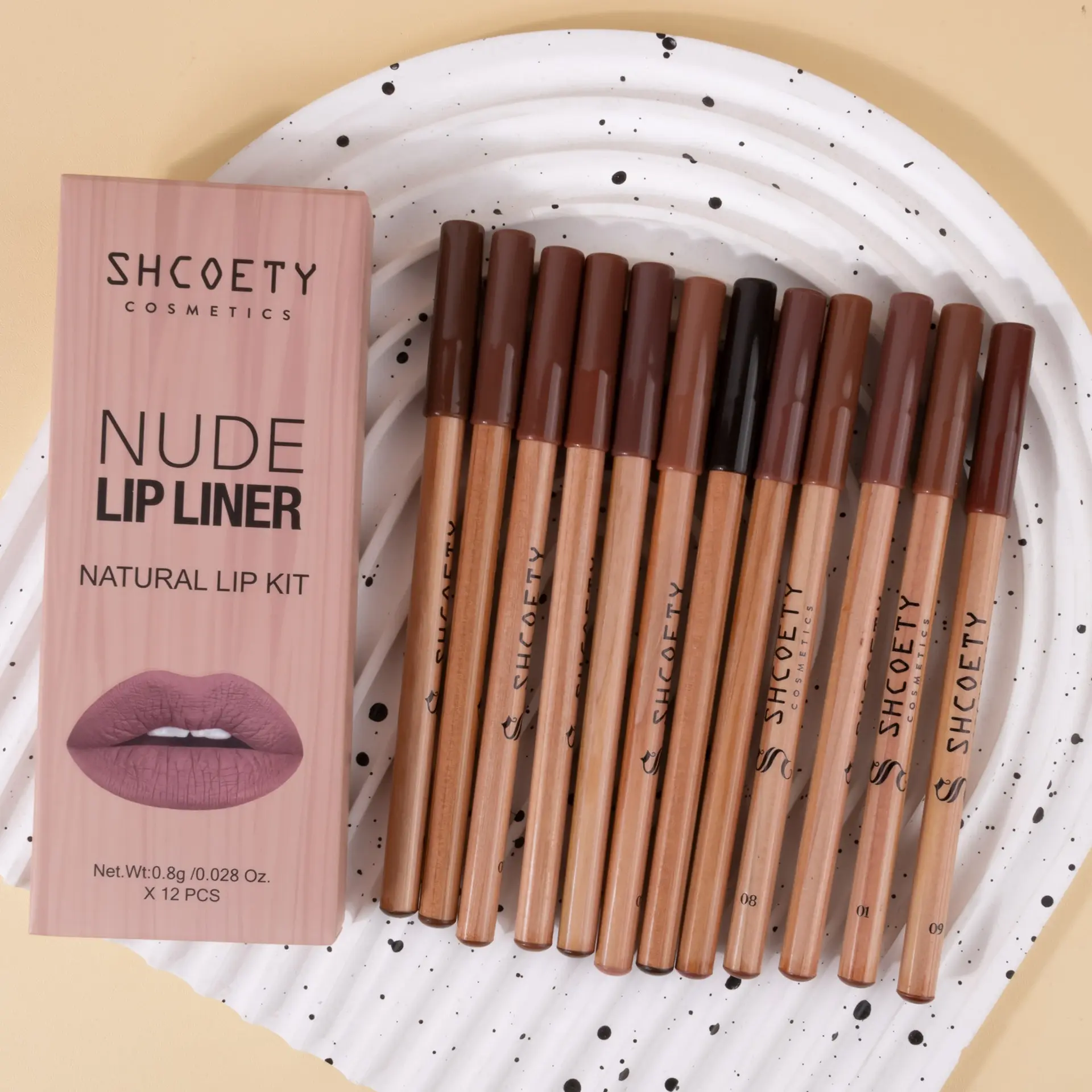 Nude Matte Lip Liner 12 Piece Set, Wooden Retractable Lip Pencils Waterproof Sweatproof Daily Lip Cosmetics