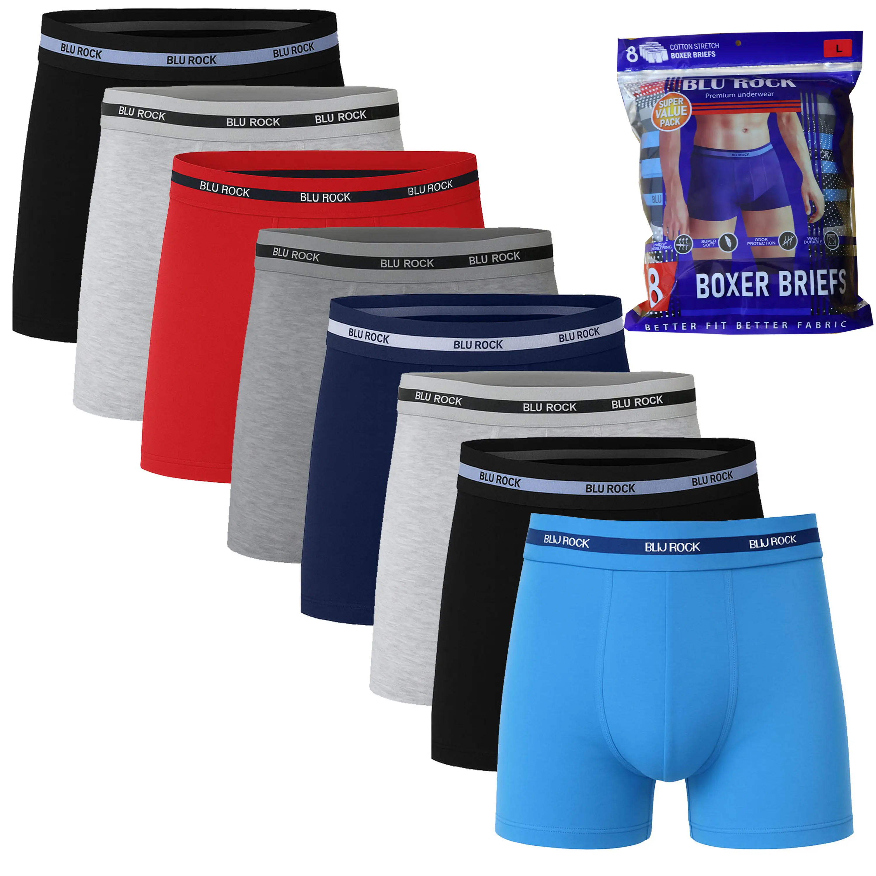 8-Pack Men's Boxer Briefs (Sizes, S to 2XL)