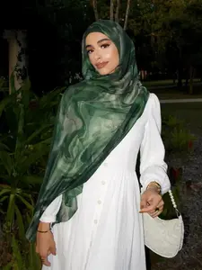 Women's Stylish Polyester Watercolor Scarf 80x180cm, Elegant Muslim Headscarf Hijab for Versatile Fashion & Modesty