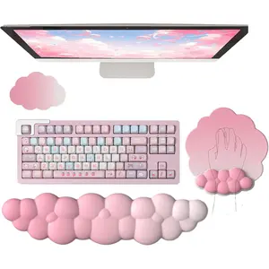 P-MUP04   Cloud Wrist Rest Keyboard Pink Mouse Pad Set with Wrist Rest Ergonomic Wrist Pad Memory Foam Non-Slip Base Cute Gradient Wrist Support for Computer Laptop Gaming Home Office Relief Typing Pain