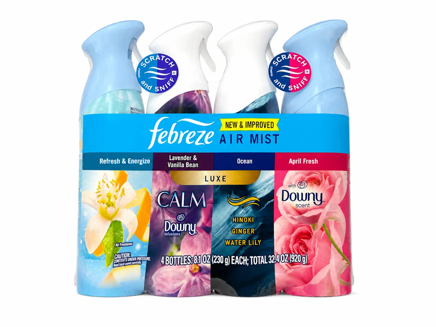 Febreze Air Mist Variety Pack 4 Count Air Freshener Spray Odor Eliminator Home Room Freshener 8.10 oz Each