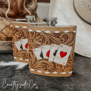 Gambler Tooled Leather Flask