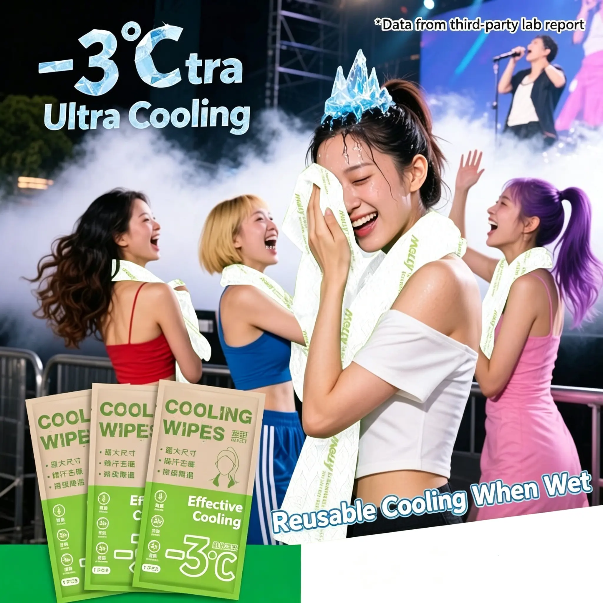 Instant Cooling Towel Wipes, Long-Lasting Cool Relief for Hot Days, Portable Sports Towel Wipes for Soccer Fans, Outdoor Activities & Daily Commute