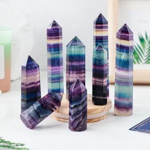 Natural Rainbow Fluorite Tower Point Healing Crystal Obelisk 8-9cm Calming Energy Quartz Hexagonal Wand Gemstone