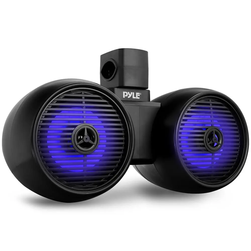 6.5" Heavy Duty Dual Bluetooth Marine Speakers - 200W Waterproof Water Resistant LED Wakeboard Stereo Audio System with Wireless Smartphone Streaming, Cable Compatibility, Built-in Lights