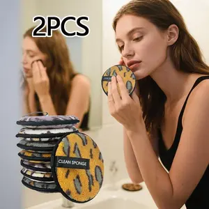 2pcs Reusable Makeup Remover Pads, Random Colors, Double-Sided Washable Makeup Removal, Circular Design Face & Skin Care, Fluffy Sponge Cleanse Heavy Makeup And Facial Bedding, Suitable Skin Types, Cleansing Pad