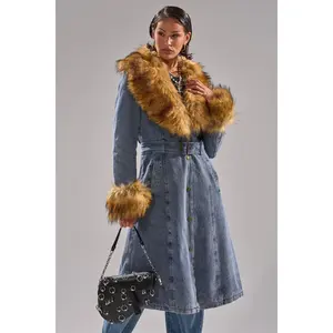 KAYA FUR TRIM DENIM TRENCH