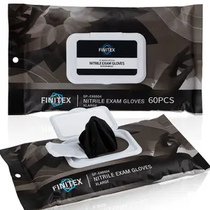 FINITEX Black On-the-Go Cleaning Gloves, Nitrile Portable Disposable Waterproof Lightweight Hygienic Packaging for Rainy Sea Fishing Household Kitchen Cook In&Outdoor Travel Camping Medical Surgical Exam, Spring Valentine Holiday Love Gifts