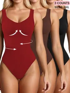 Sexy Red for Valentine's Day,Women's Ribbed Abdomen Control Bodysuit, Sleeveless Shapewear Tank Top, Seamless Comfortable Fit, Soft Elastic Fabric, With Buckle,Easy to Wear,Perfect for Daily&Sleep Wear