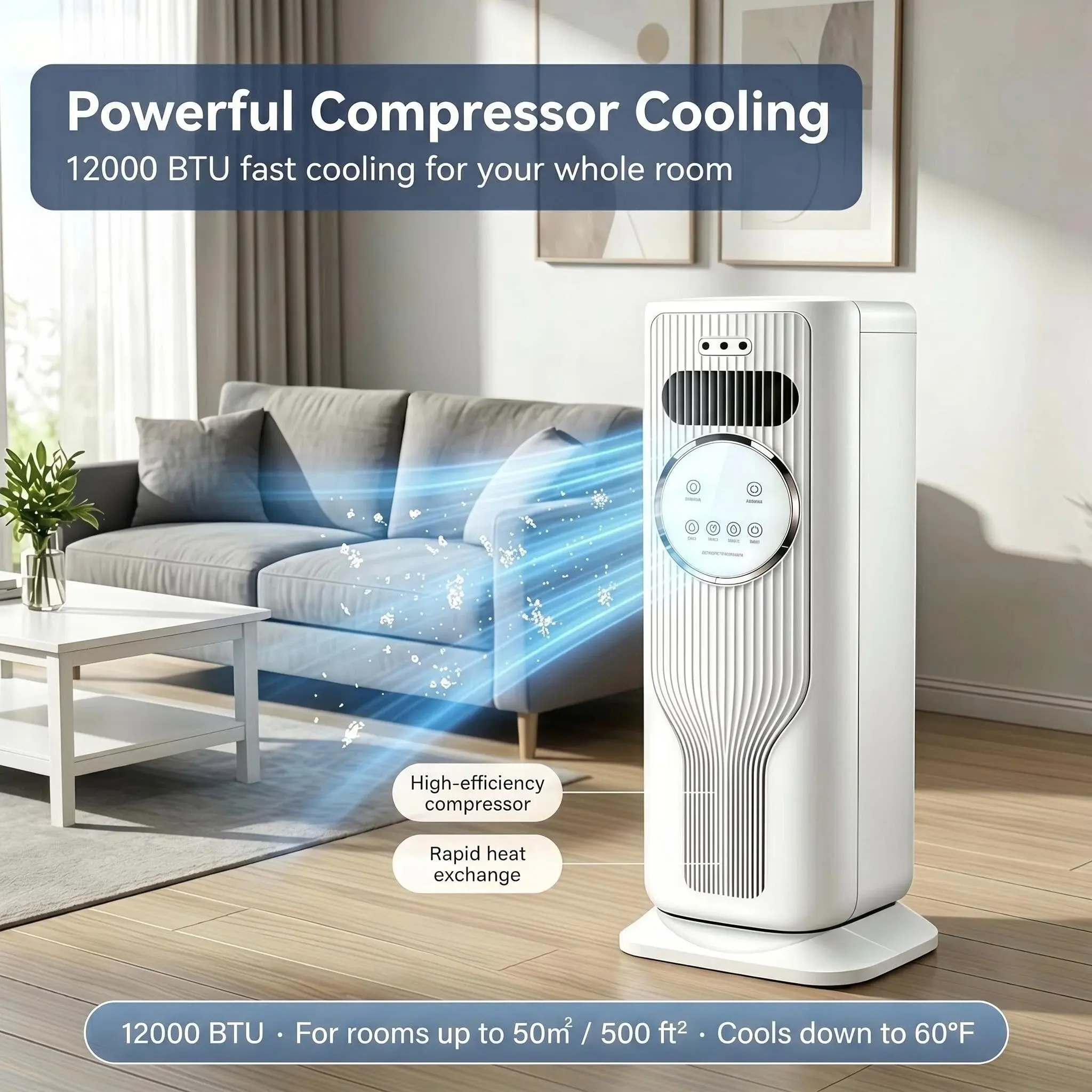 2026 New Arrival 12000BTU Portable Air Conditioner - Ice Crystal Air Cooler Fan（Water & Ice）Ultra Quiet Fast Cooling Mobile AC, Smart 24H Timing Energy Efficient, Suitable for Bedroom Office Living Room, Summer Comfort Cool All Day, TikTok Mid Year Sale