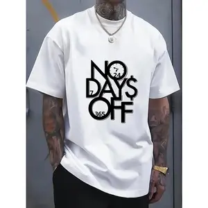 YD.S Print Cotton T-Shirt Men's NO OAYS OFF Graphic Cotton T-Shirt - Casual Round Neck Short Sleeve, Soft & Breathable Summer Tee, Beige with Black Print, Lightweight 180G Pure Cotton Fabric, Machine Washable