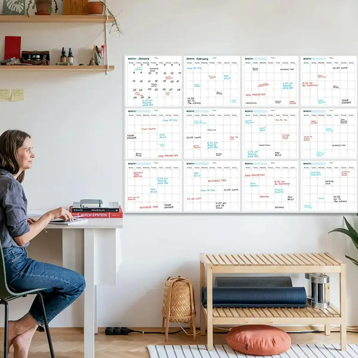 Large Wall Calendar, 1 Count 12 Months Yearly Planner, Reusable Whiteboard Calendar, Calendar Design, Calendar Display, Suitable for Home, Office or Classroom, Monthly Planner Magnet