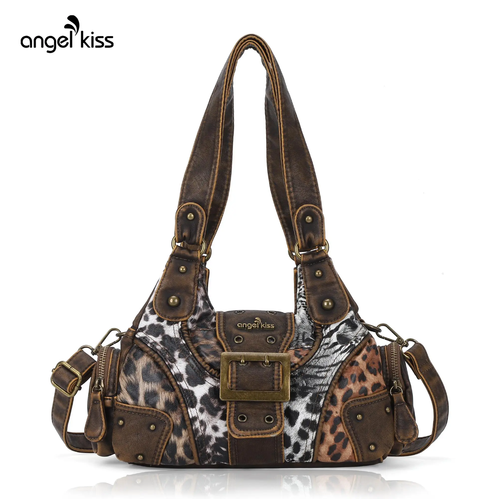 Angel Kiss Leopard Print Hobo Satchel - Women's Large Everyday Crossbody Shoulder Handbag with Zip Closure, Shoulder Bag, Bags for Women Purses,summerwins