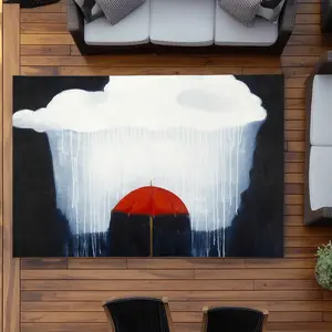 Begin Home Decor C1ROAR57HS9U56 5 x 7 ft. Umbrella Under Heavy Rain - Red Outdoor Rectangle Area Rug for Decor