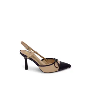 Vee Pointed Toe Kitten Slingback Heel - Beige