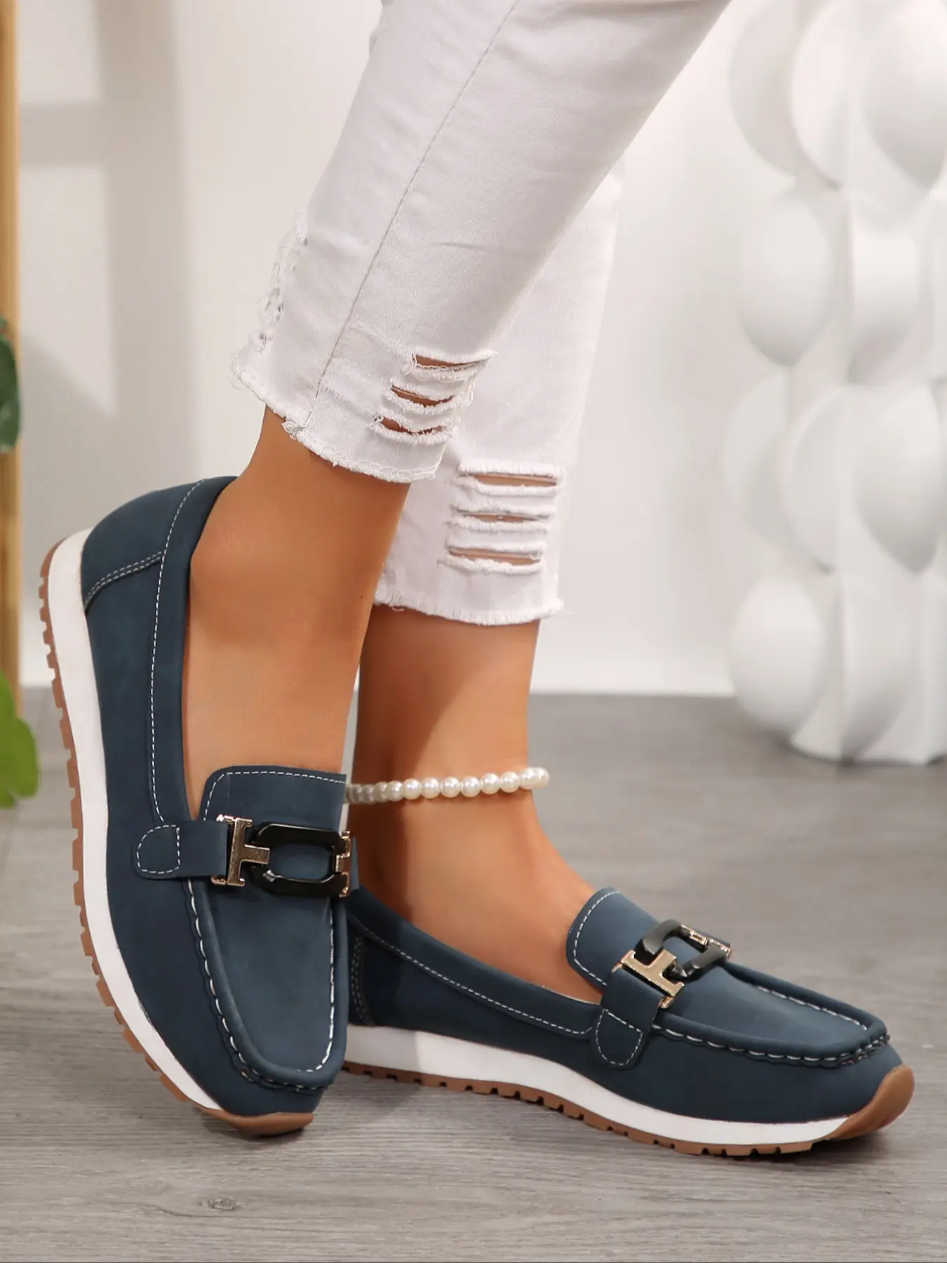 Four-Season Lazy Shoes Ceiling! Anti-Slip Soft Rubber Sole + Thick Sole for Slim Legs, Versatile Women's PU Leather Slip On Flats Casual Footwear Walking Shoes, PU Leather Loafers, Non Slip Shoes