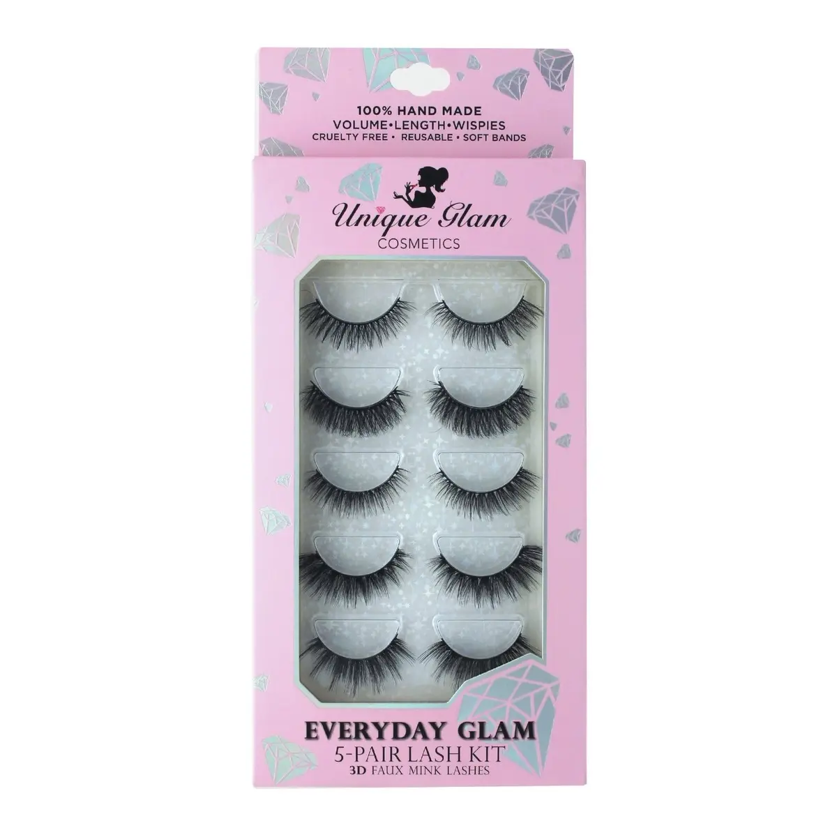 5-Pair Lash Kit 3D Faux Mink Eyelashes by Unique Glam Cosmetics Eyelash Extension