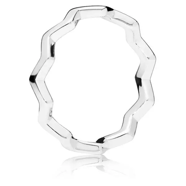 PANDORA Polished Zigzag Silver Ring, Classic Stacked Wear Piece with Graphic Look, Modern Silver Rings, Style 197752-52