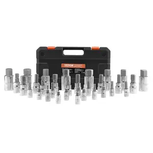 VEVOR Hex Bit Socket Set, Summervibes,Summervibes, 32-Piece, S2 Alloy Steel and Cr-V Steel, Standard SAE and Metric, 1/4 in, 3/8 in, and 1/2 in Drives, with Enhanced Storage Case, Allen Socket Set for Mechanics, Auto Repair
