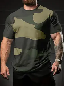 Men's 3D Digital Print Streetwear T-Shirt, Casual Fitted Short Sleeve Round Neck, 100% Polyester, Perfect Holiday Gift for Men