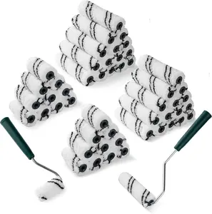 50 Pack 2 Inch and 4 Inch Microfiber  Roller Covers with 2 count Anti Rust Metal Roller Frames, Professional Grade Painting Tools for Walls, Ceilings, Furniture