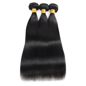 Human hair 3 Bundles Silky Straight 12-30 Inch Natural Black No shedding Tangle Free Glossy Hair bundles
