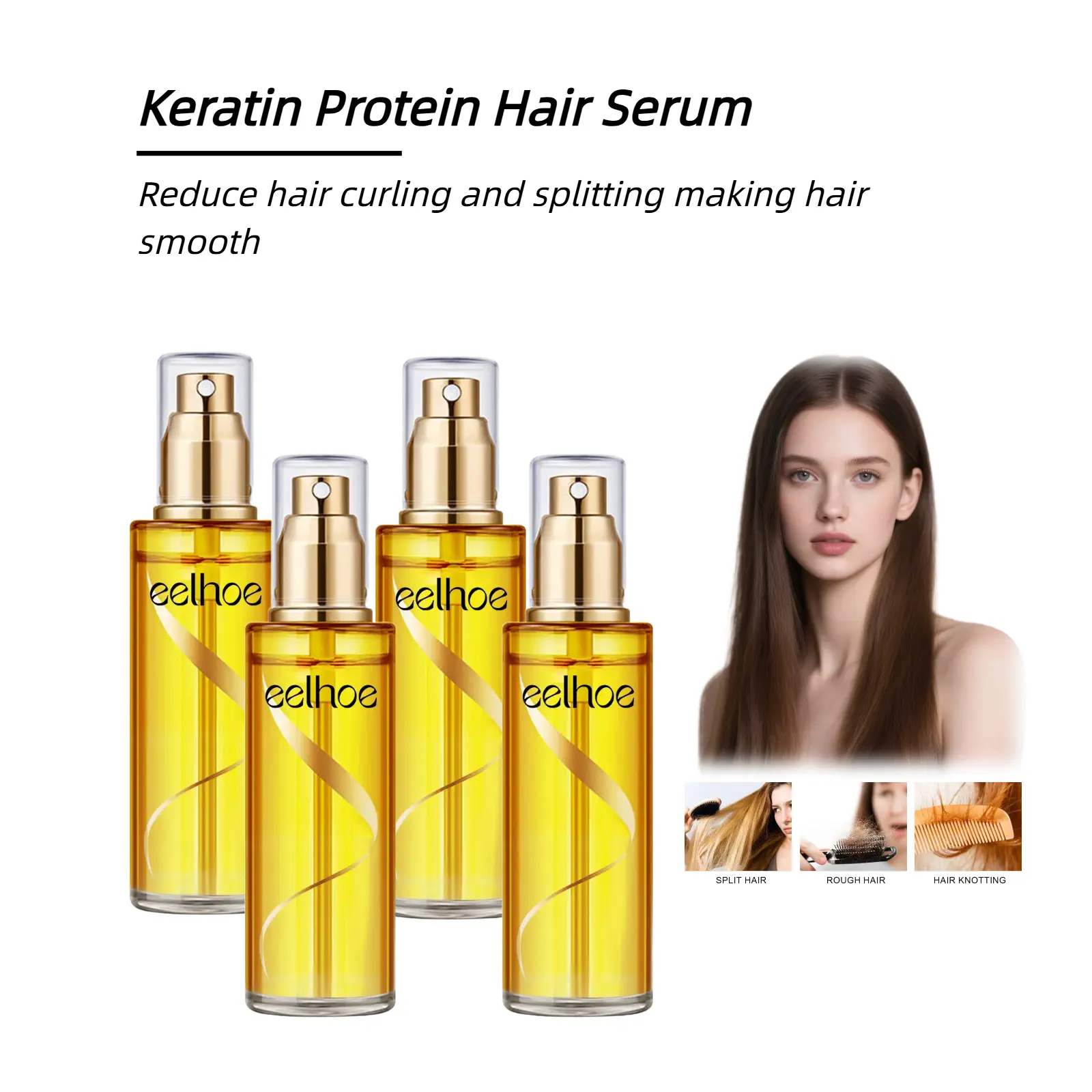 Keratin Protein Hair Serum: Repairs damaged strands, tames frizz, boosts shine.Lightweight, fast-absorbing formula-no greasy residue.Enhances hair smoothness & strength.Great for all hair types.