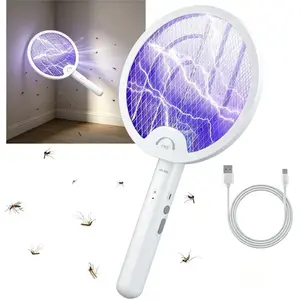Electric Mosquito Fly Bug Zapper Racket, 2 in 1 USB Rechargeable Mosquitoes Trap Lamp with 1200mAh Battery, Portable Fly Swatter for Indoor & Outdoor