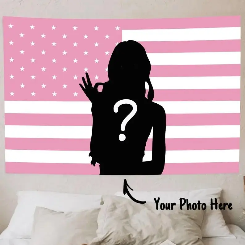 Custom Pink USA Flag Tapestry Personalized Wall Hanging with Custom Image, Text & Logo Printing, Customizable American Flag Wall Decor Tapestry for Bedroom, Living Room, Dorm Room Home Decoration Soft Durable Fabric Custom Wall Art for Indoor Room Decor o