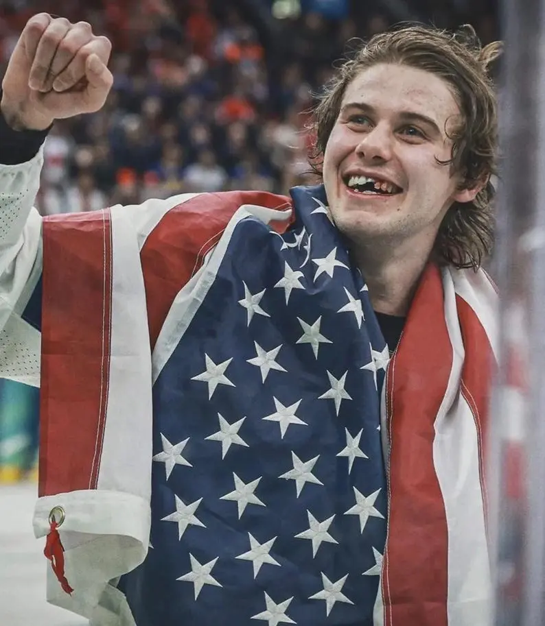 Jack Hughes USA Olympic Gold Medal Hockey Commemorative Artistic Unframed Poster - 16x20, 24x24 Sizes, Classic Home Decor, Man Cave Decor, Tube-Included Instant Sports Wall Accent, Wall Display