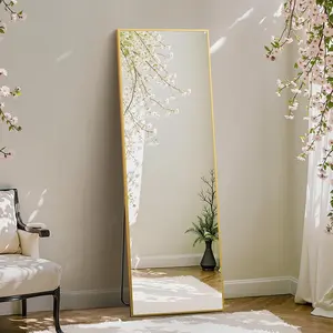 59"x16" Slim Gold Full Body Mirror - Ultra Thin Aluminum Frame Rectangular Mirror for Small Spaces | Lean Against Wall for Bedroom, Studio & Closet (True Reflection No Distortion!)