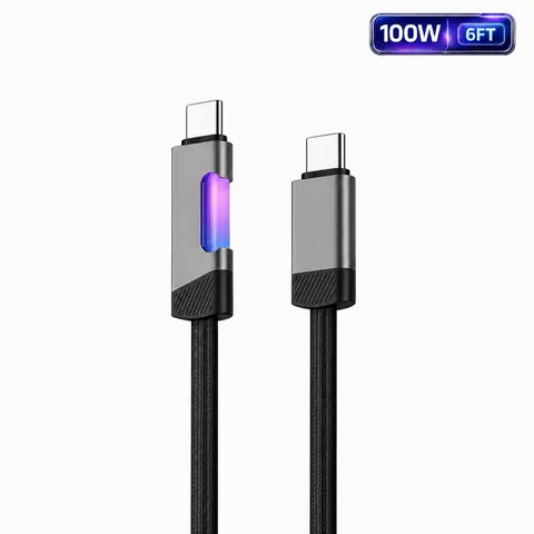100W USB-C to USB-C Fast Charging Cable - 6FT Braided Nylon Cord with Smart LED, Compatible with iPhone 18/17/16/15 Series, iPad, Samsung Galaxy, Pixel, Smartphone, Mobile Phone Charger Devices